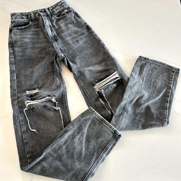 PACSUN 90s Boyfriends High Waisted Distressed Ripped Black Wash Jeans - Picture 1 of 8